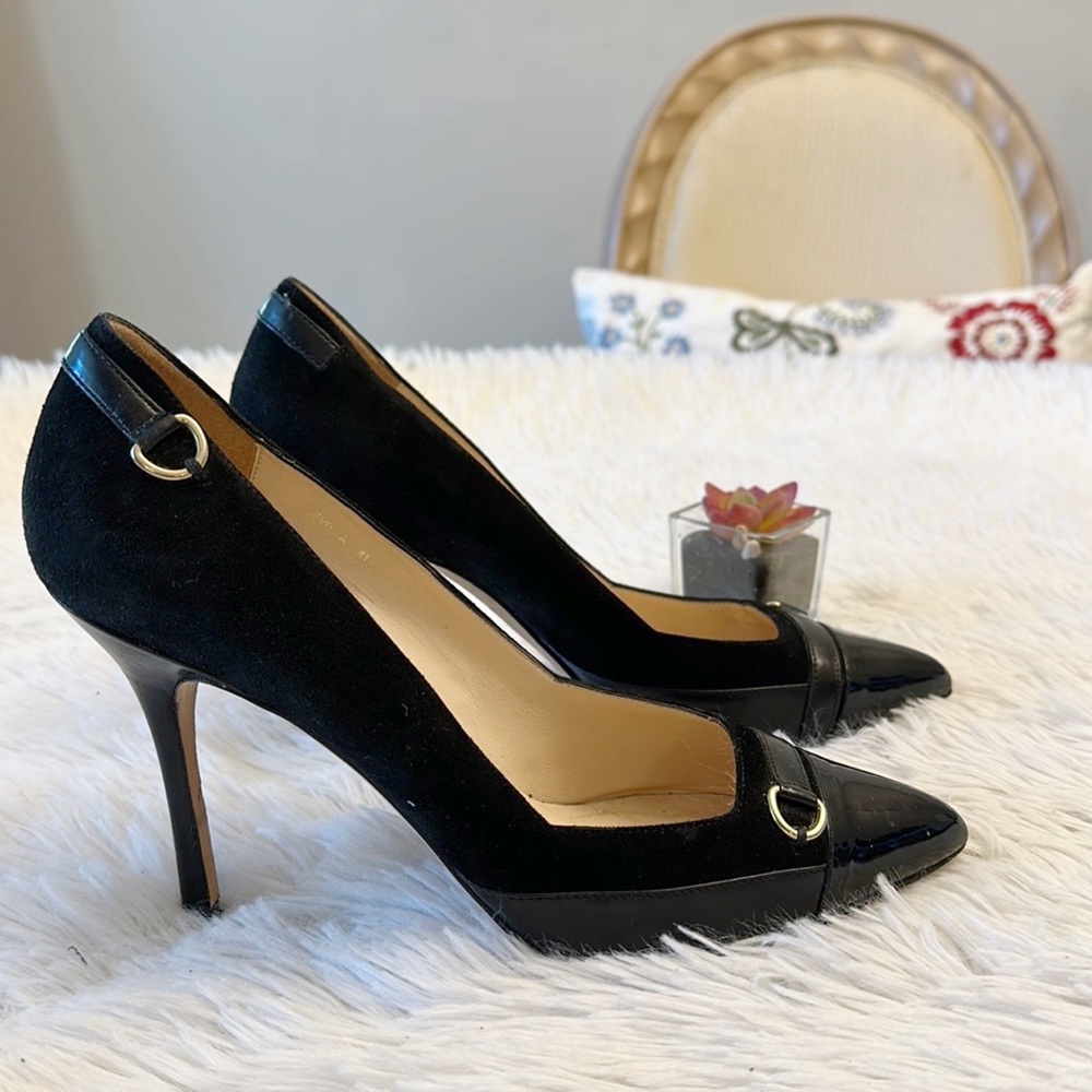 L.K. Bennett Black Suede Leather Italy Stiletto Pointed Toe Heel women size 10